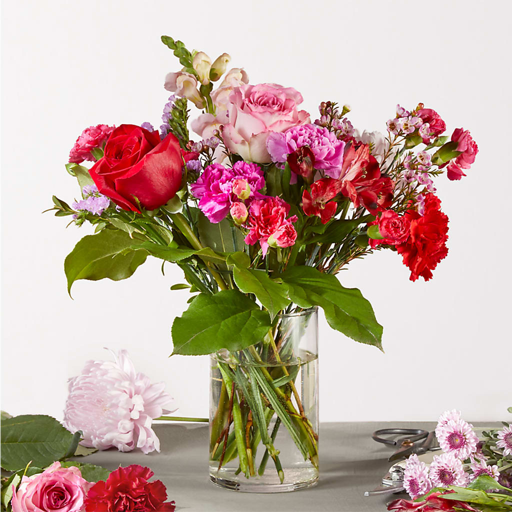 Mixed Rose & Carnation Fresh Flower Vase Arrangement